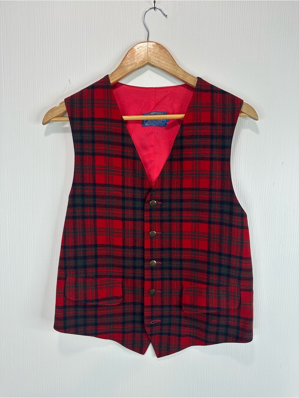 Pendleton Red Lined Tartan Wool Vest